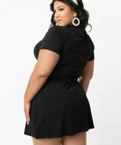 New In Unique Vintage Smak Parlour Wave Maker 60's Mod Dress Black