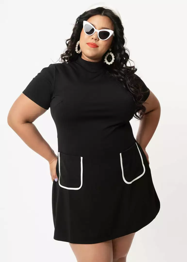 New In Unique Vintage Smak Parlour Wave Maker 60's Mod Dress Black