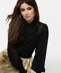 Unique Vintage Smak Parlour Cooler Convo Lace 60's Blouse Black New In