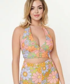 Unique Vintage Smak Parlour Feelin Groovy Daisy 60's Crop Top Green New In 12 Unique Vintage Smak Parlour Feelin Groovy Daisy 60's Crop Top Green New In