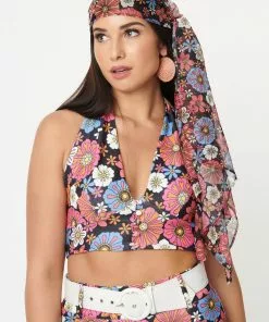 Unique Vintage Smak Parlour Retro Floral Long Hair Scarf Black Purple New In