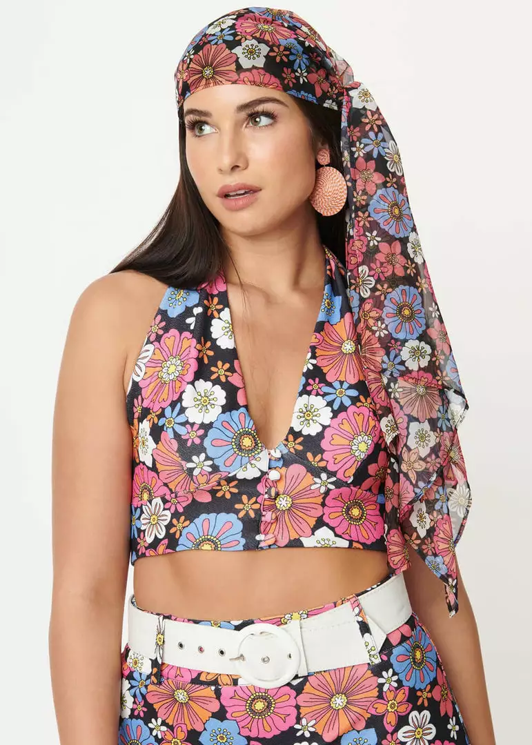 Unique Vintage Smak Parlour Retro Floral Long Hair Scarf Black Purple New In 3 Unique Vintage Smak Parlour Retro Floral Long Hair Scarf Black Purple New In