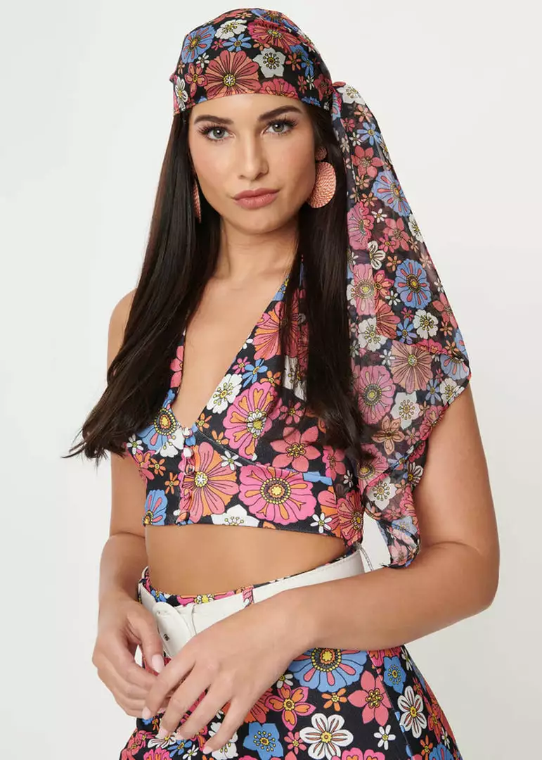 Unique Vintage Smak Parlour Retro Floral Long Hair Scarf Black Purple New In 4 Unique Vintage Smak Parlour Retro Floral Long Hair Scarf Black Purple New In