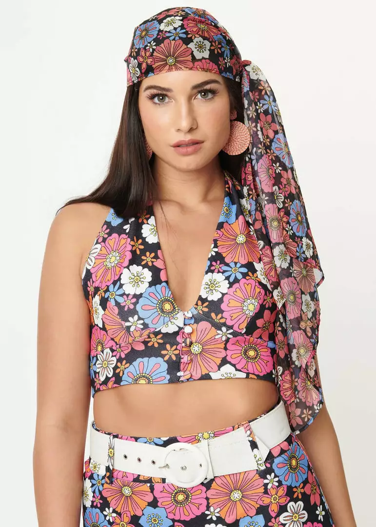 Unique Vintage Smak Parlour Retro Floral Long Hair Scarf Black Purple New In 5 Unique Vintage Smak Parlour Retro Floral Long Hair Scarf Black Purple New In