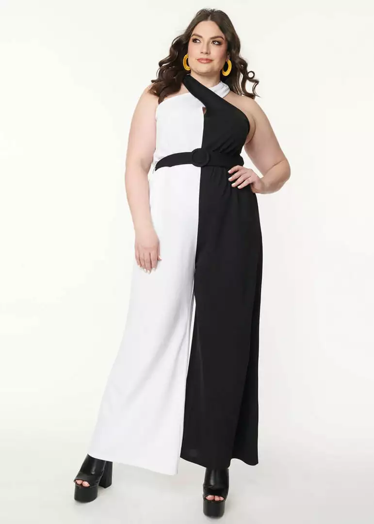 Unique Vintage Draped Darling 70's Jumpsuit Black White New In 7 Unique Vintage Draped Darling 70's Jumpsuit Black White New In