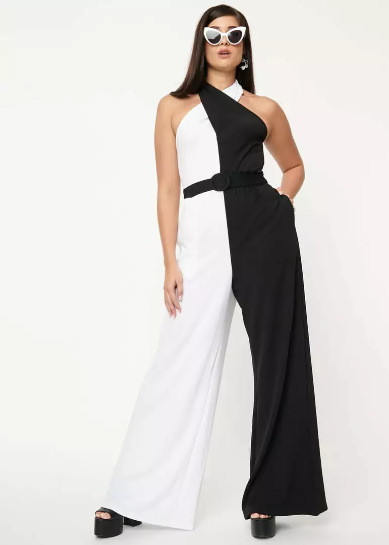 Unique Vintage Draped Darling 70's Jumpsuit Black White New In 3 Unique Vintage Draped Darling 70's Jumpsuit Black White New In