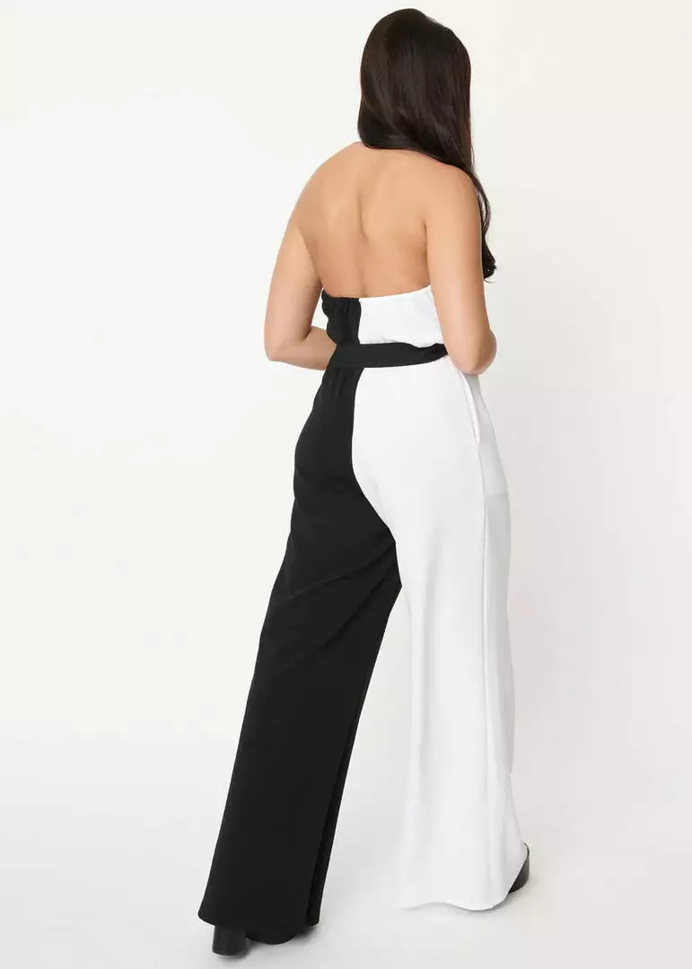 Unique Vintage Draped Darling 70's Jumpsuit Black White New In 9 Unique Vintage Draped Darling 70's Jumpsuit Black White New In