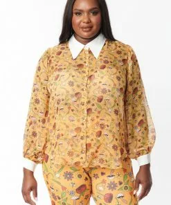 Unique Vintage Smak Parlour Garden Party 60's Blouse Mustard New In 12 Unique Vintage Smak Parlour Garden Party 60's Blouse Mustard New In