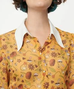 Unique Vintage Smak Parlour Garden Party 60's Blouse Mustard New In