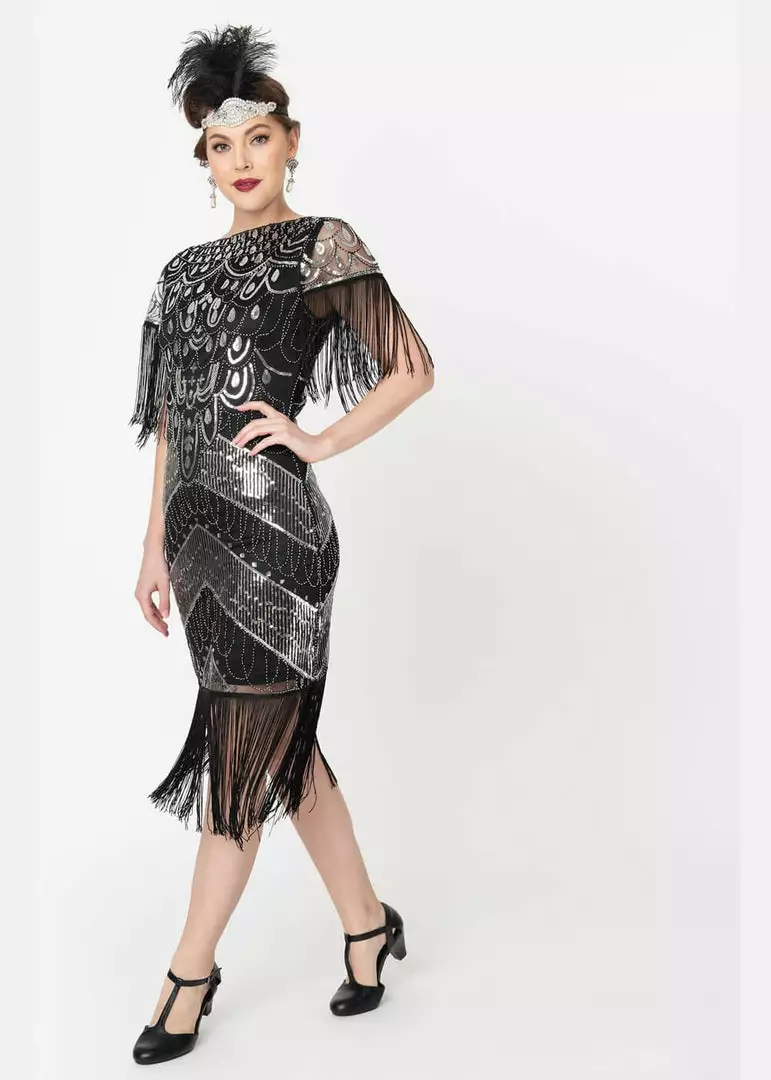 Unique Vintage Laure Sequin 20's Flapper Dress Black New In 3 Unique Vintage Laure Sequin 20's Flapper Dress Black New In