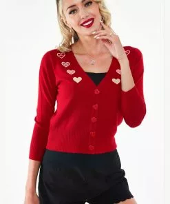 Voodoo Vixen Sweetheart 50's Cardigan Red New In