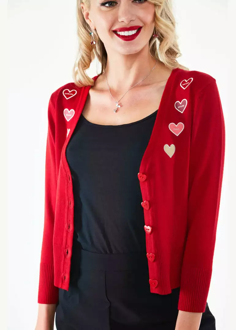 Voodoo Vixen Sweetheart 50's Cardigan Red New In 4 Voodoo Vixen Sweetheart 50's Cardigan Red New In