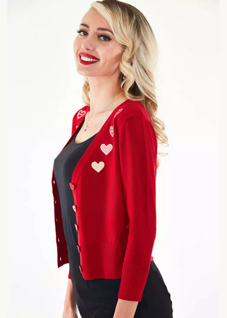 Voodoo Vixen Sweetheart 50's Cardigan Red New In 5 Voodoo Vixen Sweetheart 50's Cardigan Red New In