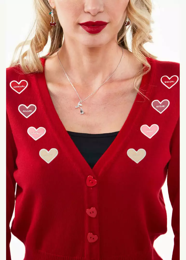 Voodoo Vixen Sweetheart 50's Cardigan Red New In 6 Voodoo Vixen Sweetheart 50's Cardigan Red New In