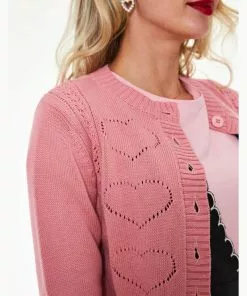 Voodoo Vixen Heart 50's Cardigan Pink New In