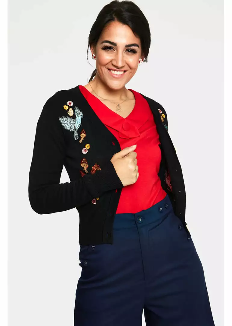 New In Voodoo Vixen Ginny Woodland 40's Cardigan Black 5 New In Voodoo Vixen Ginny Woodland 40's Cardigan Black
