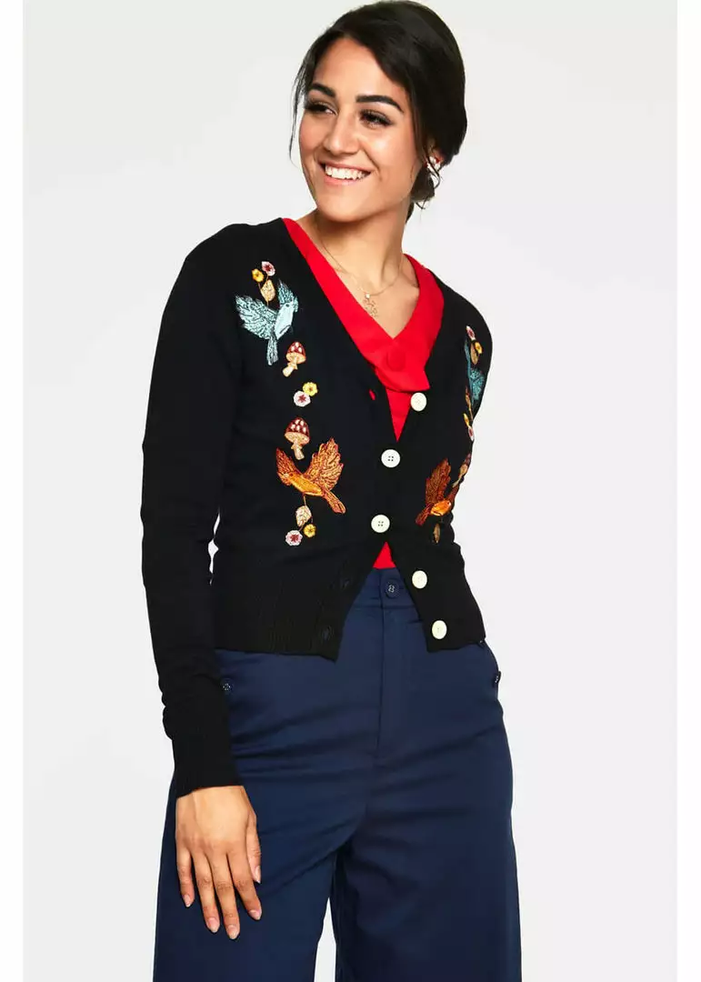 New In Voodoo Vixen Ginny Woodland 40's Cardigan Black 4 New In Voodoo Vixen Ginny Woodland 40's Cardigan Black