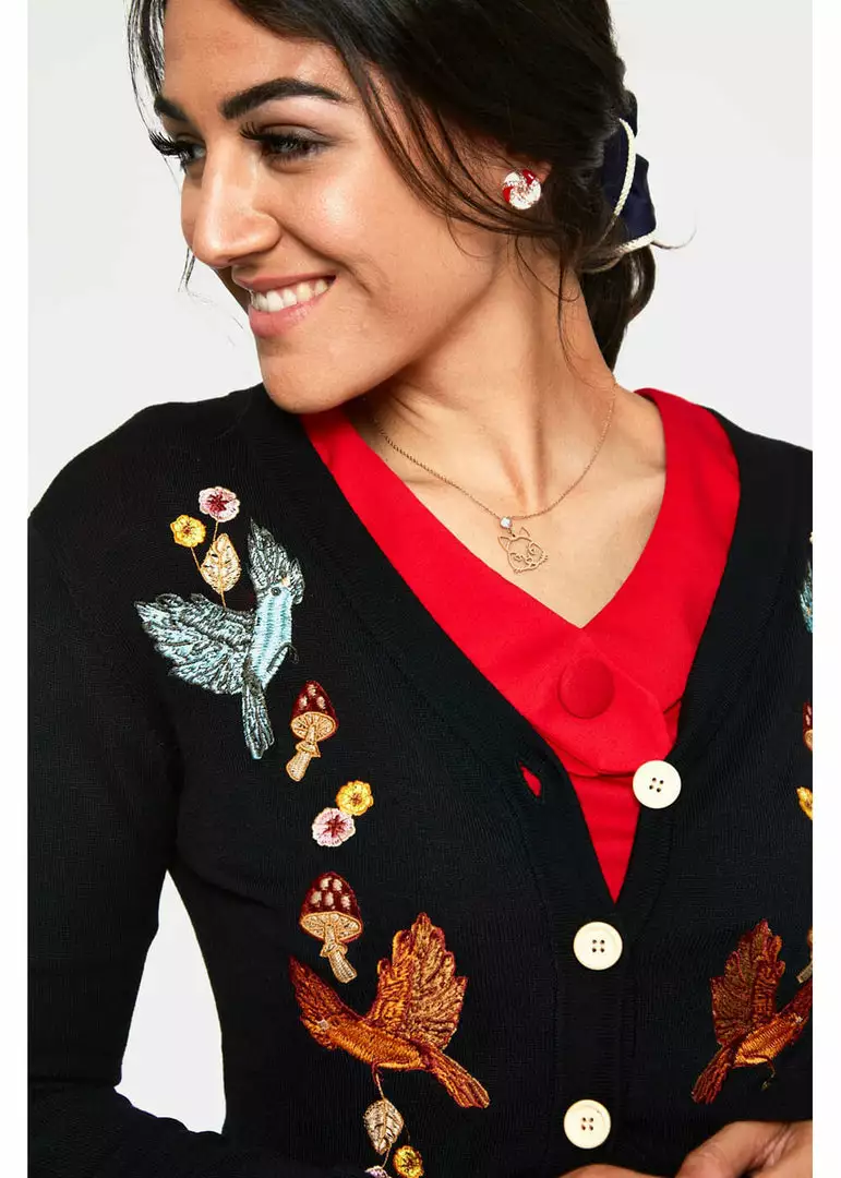 New In Voodoo Vixen Ginny Woodland 40's Cardigan Black 3 New In Voodoo Vixen Ginny Woodland 40's Cardigan Black