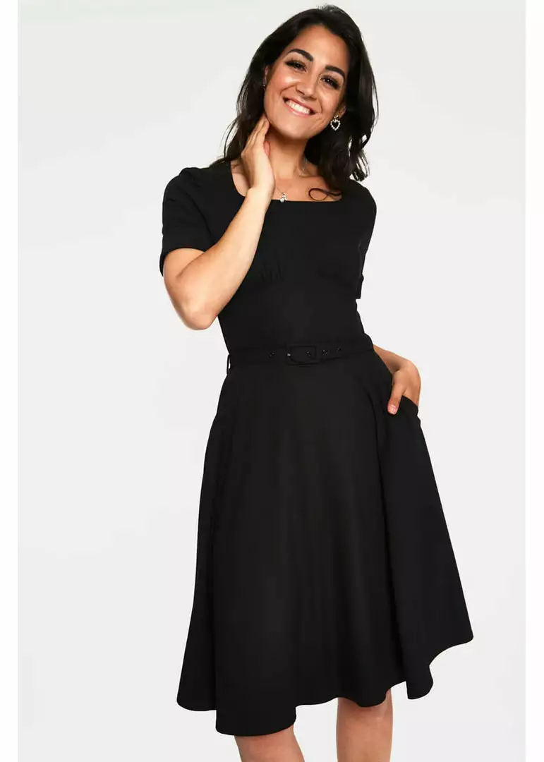 New In Voodoo Vixen Lucia 50's Midi Swing Dress Black 3 New In Voodoo Vixen Lucia 50's Midi Swing Dress Black