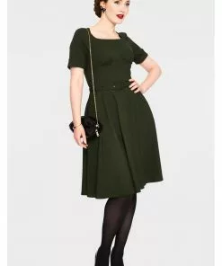New In Voodoo Vixen Lucia 50's Midi Swing Dress Olive Green 9 New In Voodoo Vixen Lucia 50's Midi Swing Dress Olive Green