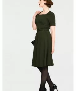New In Voodoo Vixen Lucia 50's Midi Swing Dress Olive Green 10 New In Voodoo Vixen Lucia 50's Midi Swing Dress Olive Green