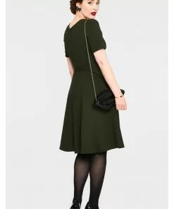 New In Voodoo Vixen Lucia 50's Midi Swing Dress Olive Green 11 New In Voodoo Vixen Lucia 50's Midi Swing Dress Olive Green