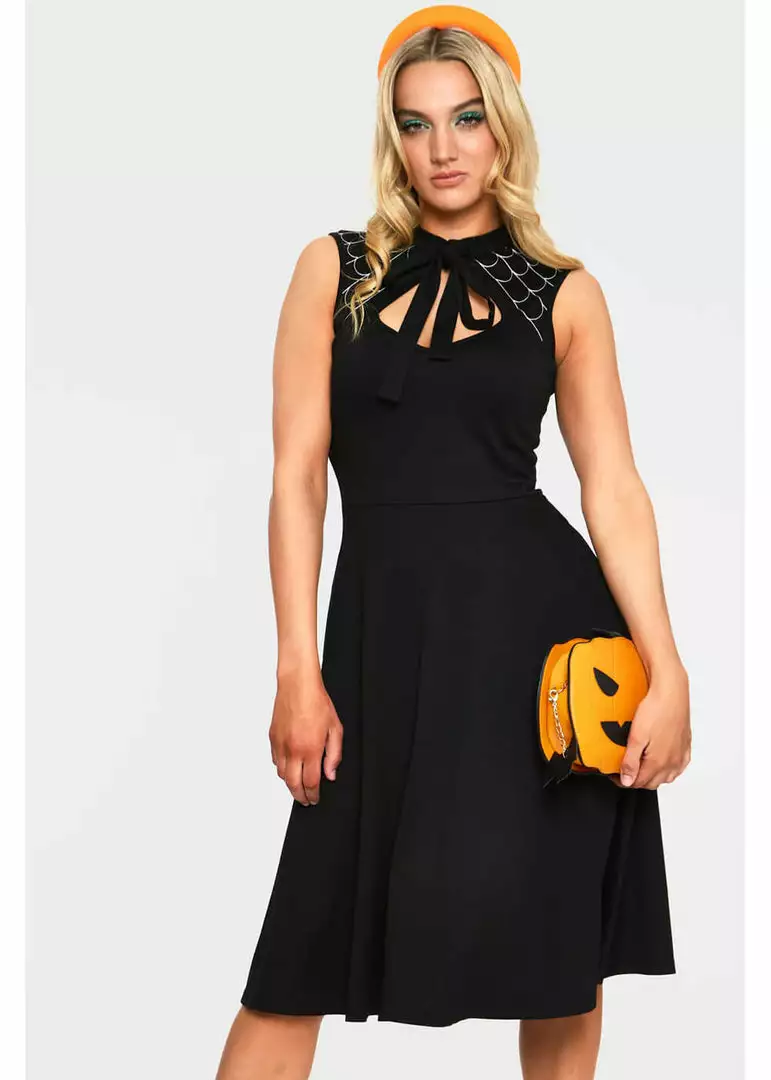 Voodoo Vixen Skye Spider Web 50's Swing Dress Black 3 Voodoo Vixen Skye Spider Web 50's Swing Dress Black