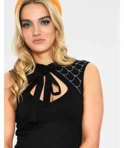 Voodoo Vixen Skye Spider Web 50's Swing Dress Black