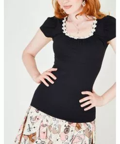 Voodoo Vixen Debbie Daisy 60's Top Black New In