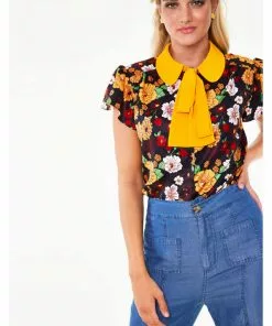 Voodoo Vixen Aurelia Floral 70's Blouse In Multi 10 Voodoo Vixen Aurelia Floral 70's Blouse In Multi